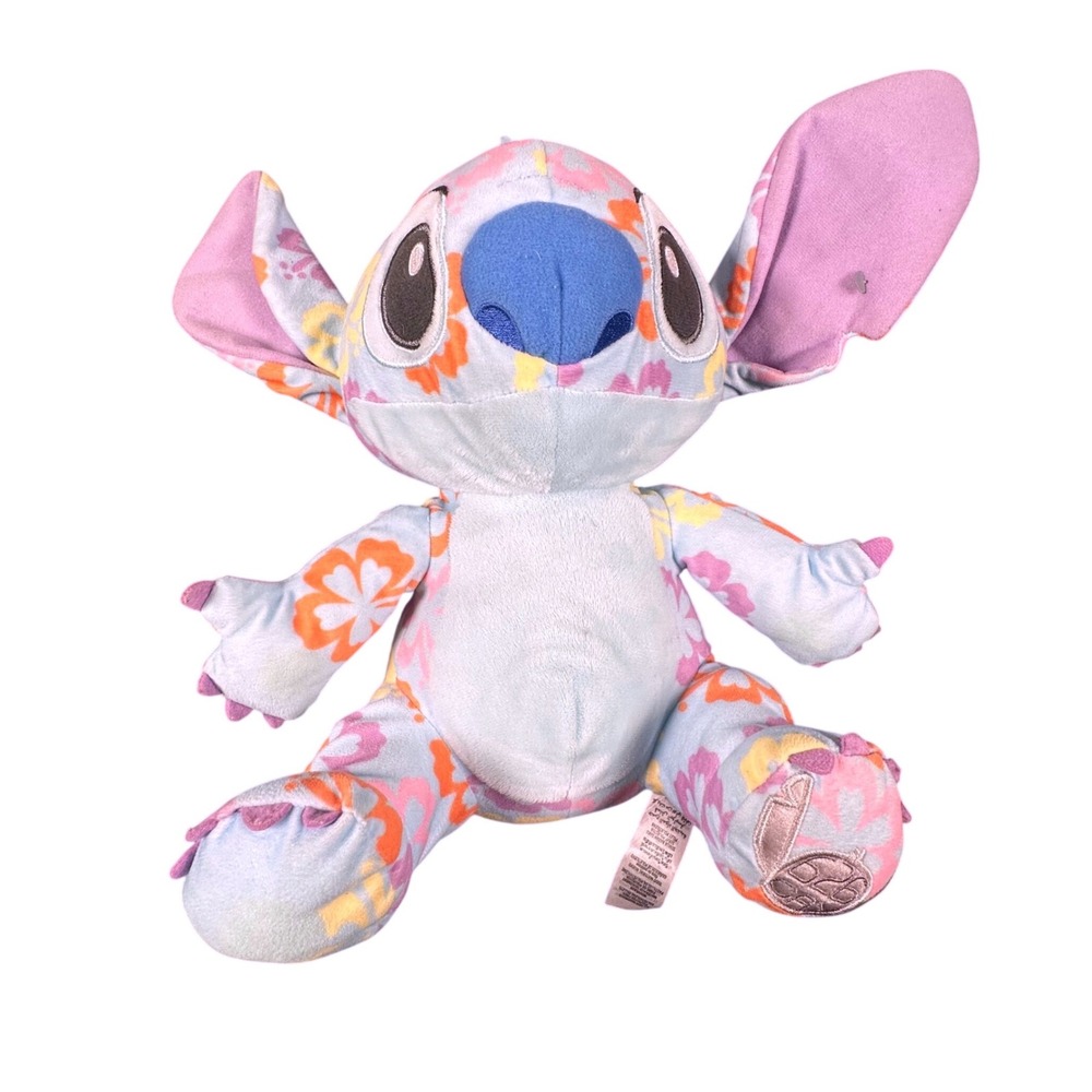 Disney Store Stitch 626 Day Floral Hibiscus Plush Blue Orange Pink 12 Inch